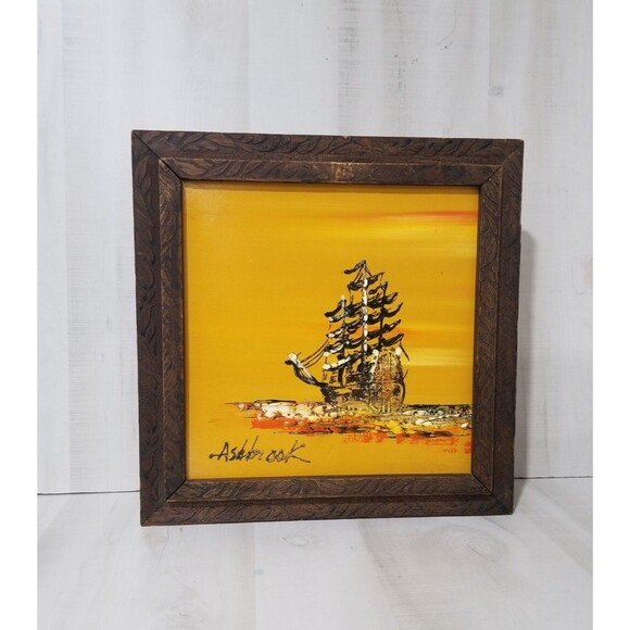 Vintage Ashbrook Oil Painting Carved wood framed Sail boat...